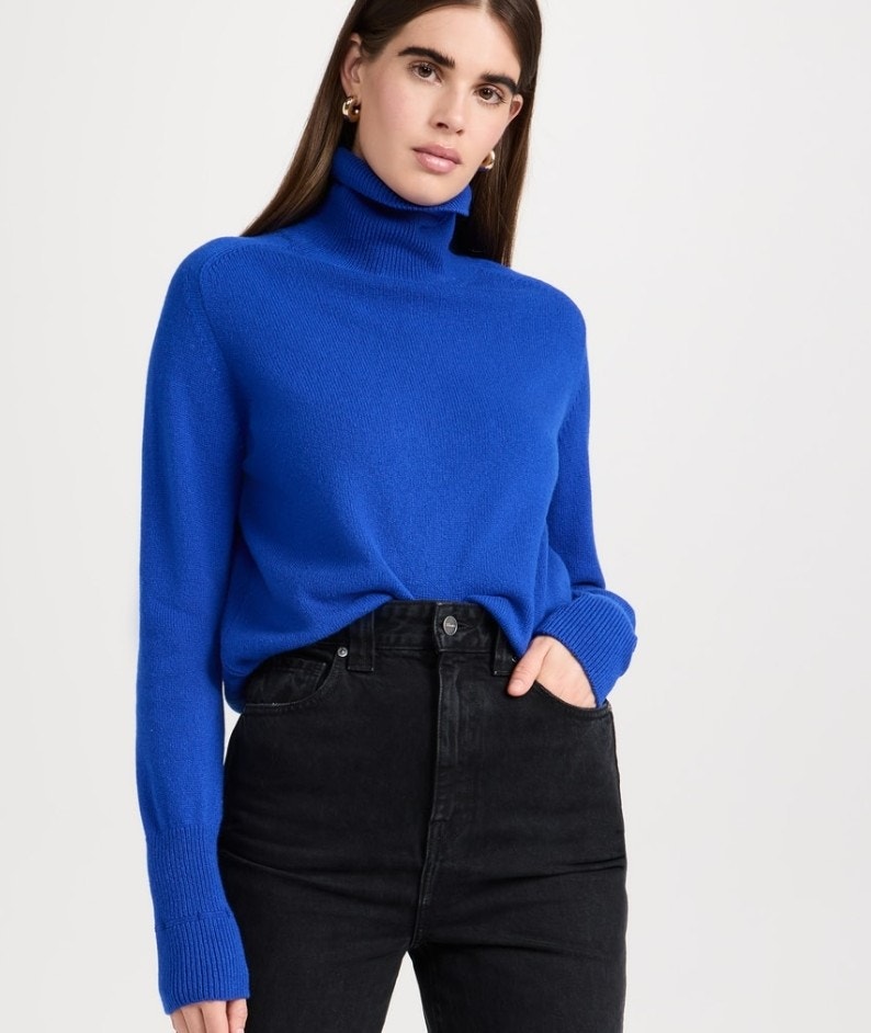 Nwt Victoria Beckham Lambswool Sapphire Blue Turtleneck Sweater Womens Us 0/2